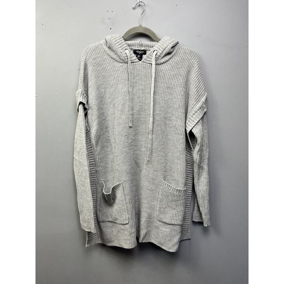 Jones NY Hooded Sweater Womens Medium Pockets Gray ruffle sleeves Chunky - Picture 1 of 6